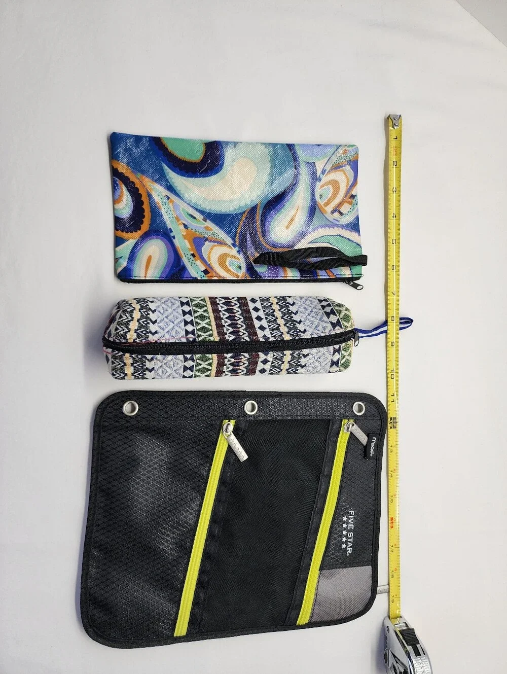 3pc Five Star & Patterned Pencil Pouches